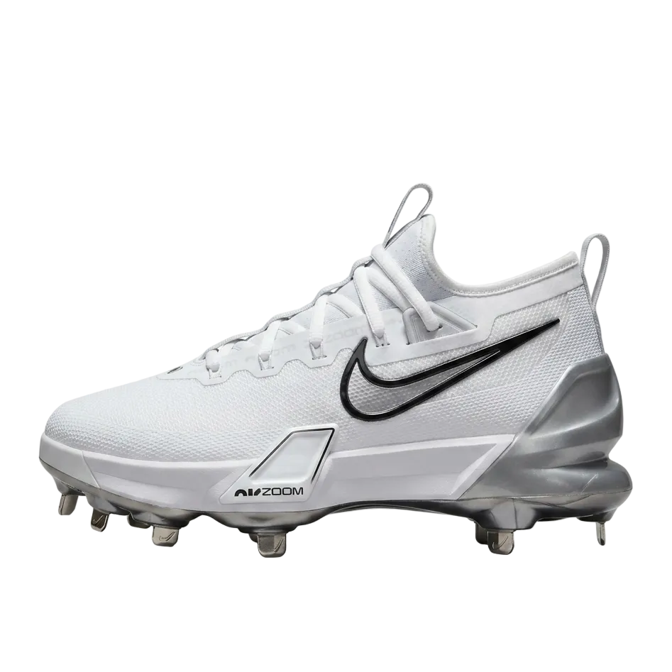 Nike Force Zoom Trout 9 Elite Baseball Cleats - White and Silver - Medial Side Profile