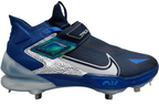 Lateral side view of Nike Force Zoom Trout 8 Elite P baseball cleat in College Navy and White, showcasing the midfoot strap and Zoom Air branding.