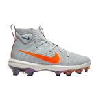 Lateral view of Nike Alpha Huarache NXT MCS HF1132-001 in Light Silver and Laser Orange.