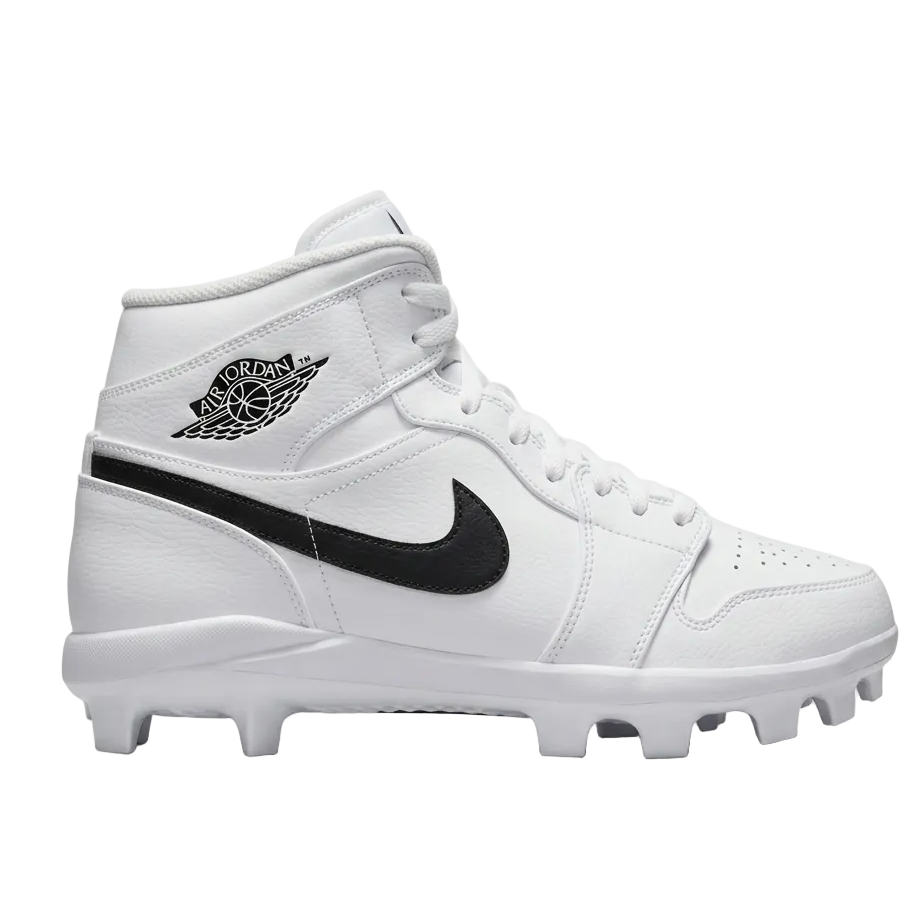 Lateral profile of Jordan 1 Retro MCS AV5354-101 in white and black synthetic leather.