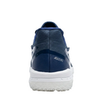 Back heel view of the adidas Adizero Afterburner 8 Turf H00967 featuring the "ADIZERO" branding and structured heel support for stability during lateral movements.