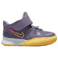 Purple and yellow sneaker with a visible brand logo on a white background