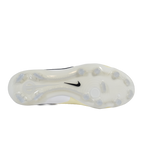 Bottom view of the Nike Air Zoom Victory outsole plate, revealing the stiff carbon fiber Flyplate and the data-driven traction pattern with removable stainless steel track spikes
