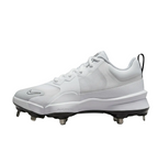 Dynamic hero shot of the all-white Nike Force Zoom Trout 9 Pro baseball cleats.