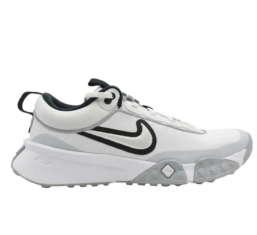 Lateral profile of the Air Diamond Varsity Turf shoe in White and Black.
