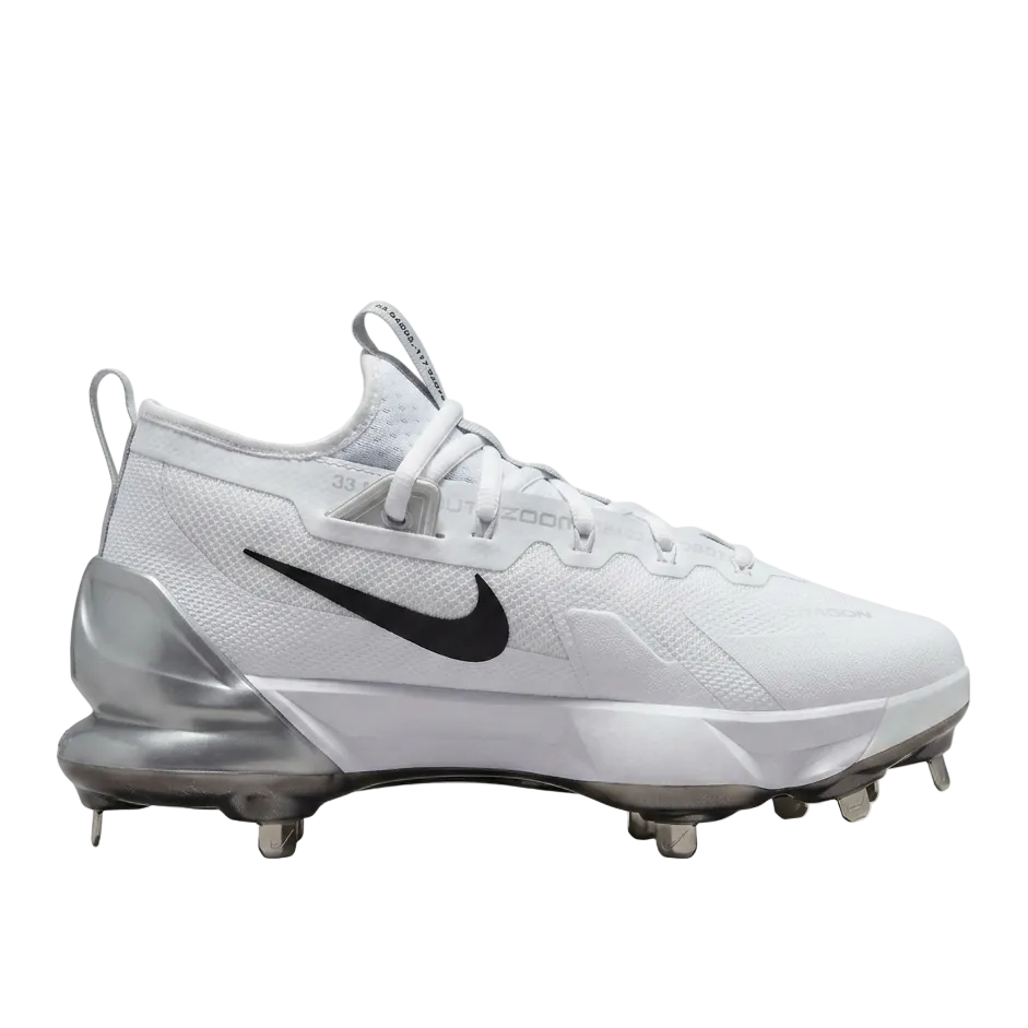 Nike Force Zoom Trout 9 Elite Baseball Cleats - White Metallic Silver - Lateral Side View
