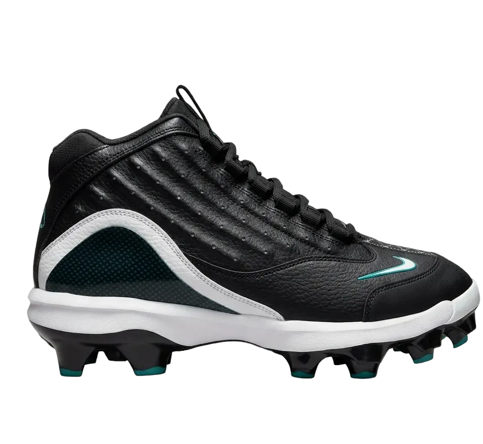 Nike HF1579-002 side profile showing the Freshwater teal accents, Swingman logo, and durable synthetic upper for baseball.