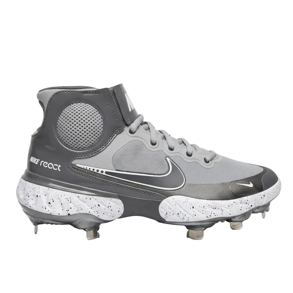 Lateral profile of Nike Alpha Huarache Elite 3 Mid CZ6542-011 in Light Smoke Grey and Black.