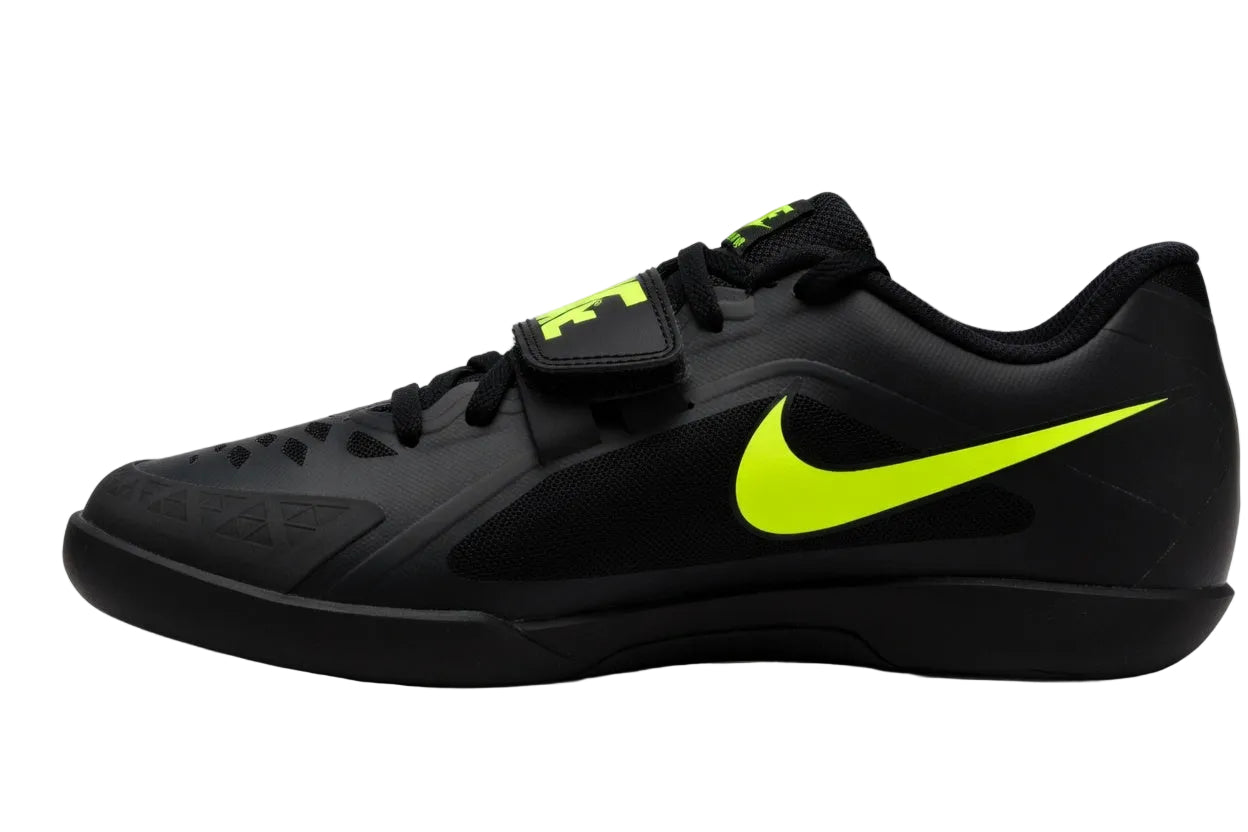 Nike 685134-004 throwing shoes side view showing midfoot strap and Light Lemon Twist Swoosh.