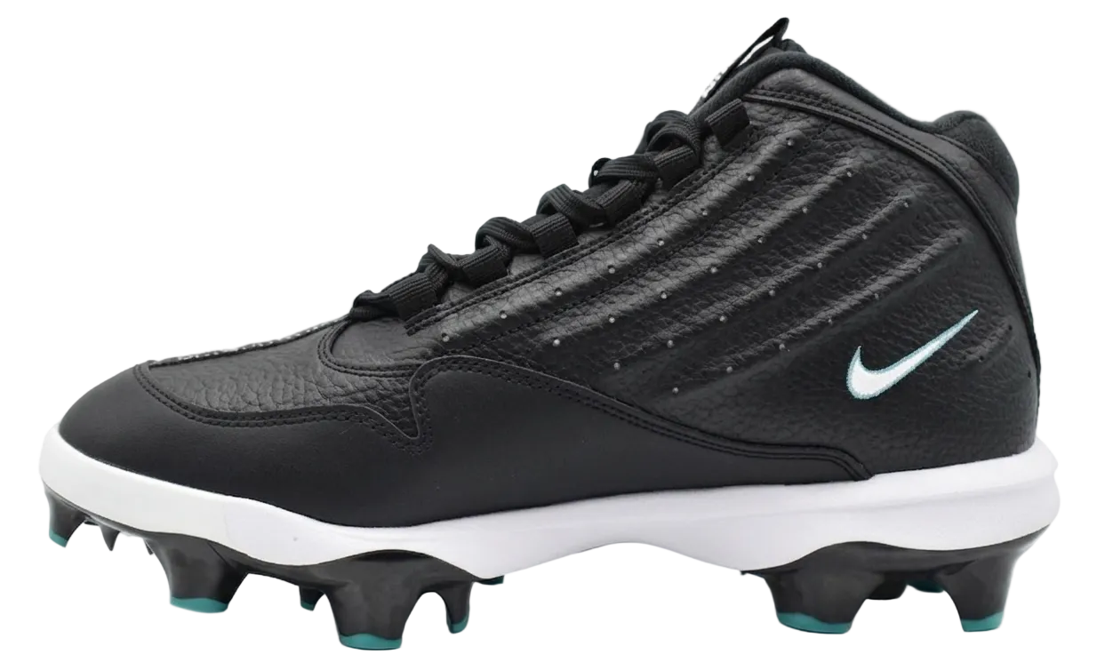 Nike HF1579-002 side profile showing the Freshwater teal accents, Swingman logo, and durable synthetic upper for baseball.