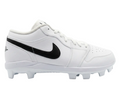 Side profile of Jordan 1 Retro MCS Low baseball cleats in White and Black CJ8524-101