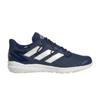 Side profile of adidas Adizero Afterburner 8 Turf H00967 in Team Navy and Silver Metallic showing the sleek textile upper and three-stripe branding.