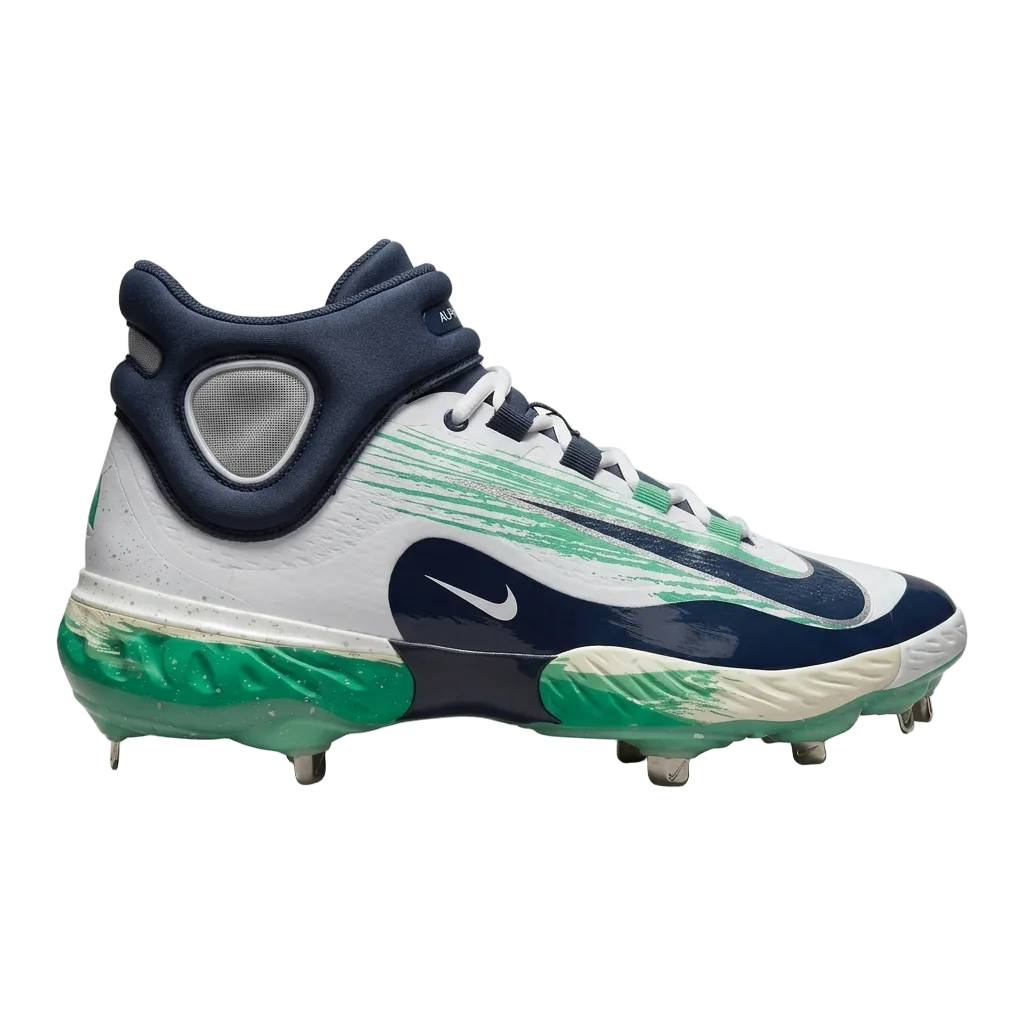 Profile of Nike Alpha Huarache Elite 4 MD SM P Father's Day cleats showing blue accents and Nike swoosh.