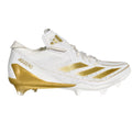 Main side profile view of Adidas Adizero Electric White Gold Metallic IE4381 displaying Adidas 3-Stripes.