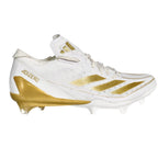 Main side profile view of Adidas Adizero Electric White Gold Metallic IE4381 displaying Adidas 3-Stripes.