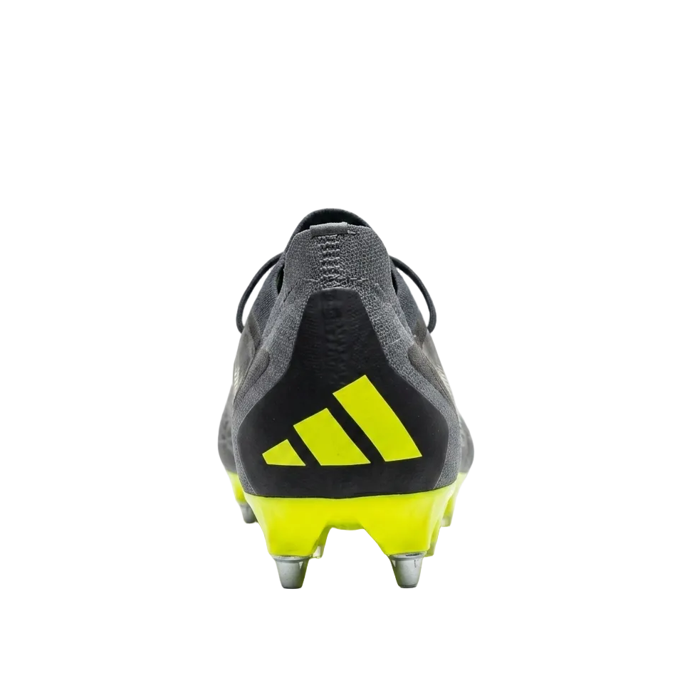 Rear heel view of Adidas Predator Accuracy.1 soccer cleats IG0782 highlighting the external heel counter and ankle support.