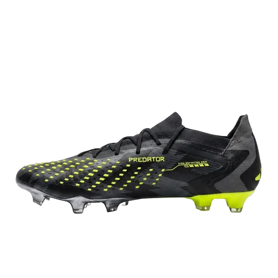 Alternate Side profile of Adidas Predator Accuracy.1 football boots in Core Black and Pink IG0782 showing the High-Definition Grip technology.