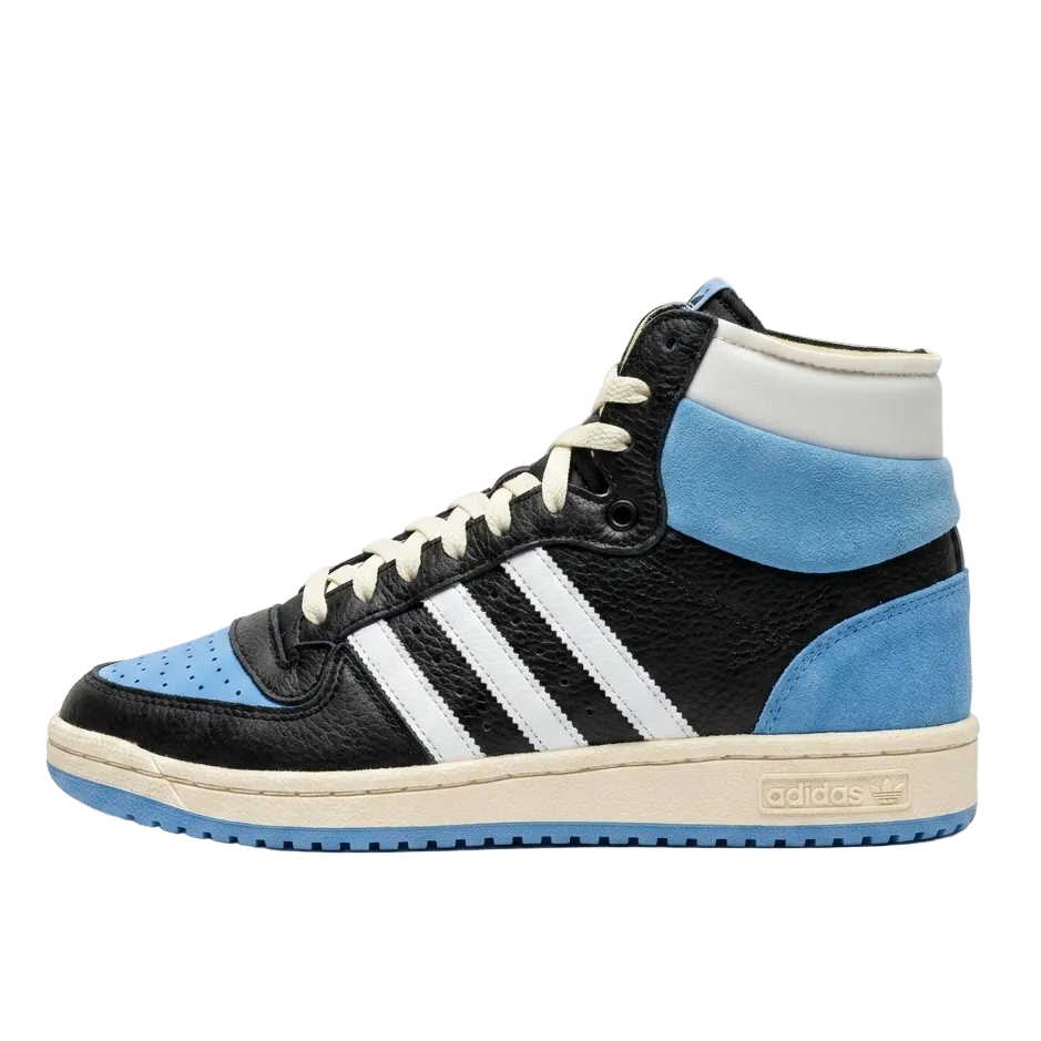Medial side profile view of the adidas Top Ten RB GV6630 high-tops showing the clean white leather mid-panel and three stripes.