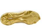 Detailed view of the Adidas Adizero PureHustle 3 Elite outsole featuring the high-traction metallic gold metal cleat plate.