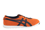 Main side profile view of Asics Onitsuka Tiger Rio Runner Orange Blue D328N-0949 displaying tiger stripes.