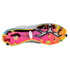 Bottom view of New Balance 4040v4 baseball shoes highlighting the high-traction 8-spike flexible metal cleat plate, L4040GA4.