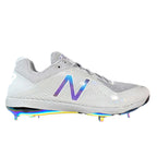 Side profile view of men's New Balance 4040v4 baseball shoes highlighting the low-profile design and signature N logo, L4040GA4.