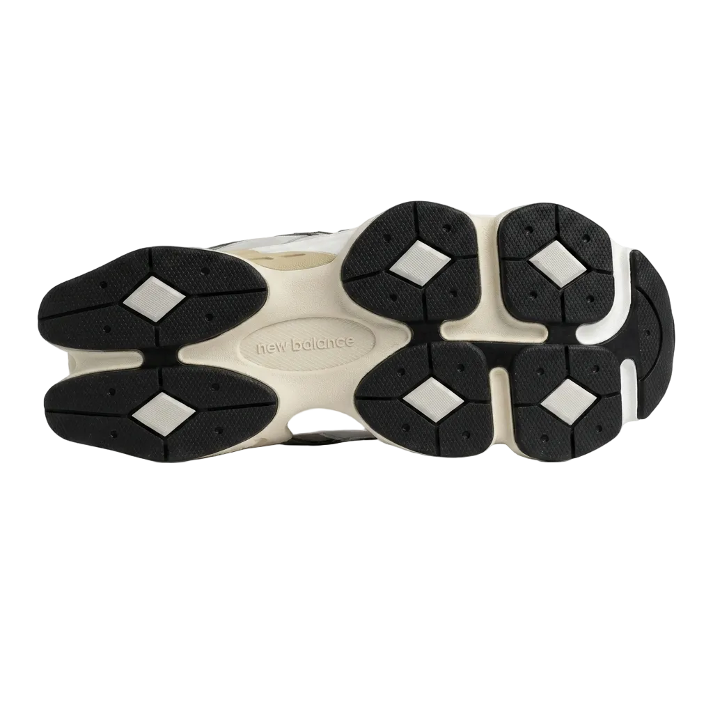 Underneath bottom view of the New Balance 9060 PS Rain Cloud PC9060GY rubber outsole and diamond pod traction pattern.