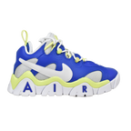 Profile of Nike Air Barrage Low GS Sprite showing blue mesh, leather overlays, and bold "AIR" midsole branding.