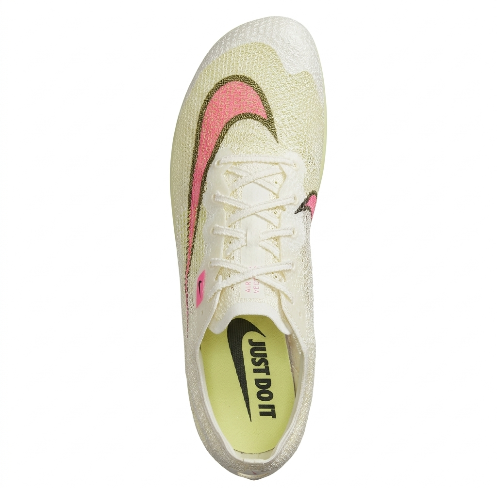 Top-down view of Nike Air Zoom Victory CD4385-101 showing the notched racing laces and the ultra-breathable AtomKnit texture.