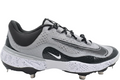 Nike Alpha Huarache Elite 4 Low Baseball Cleats in Wolf Grey and Dark Smoke Grey, showing the side profile and signature Nike Swoosh.