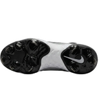 Close-up of the metal cleat plate on the Nike Alpha Huarache Elite 4 Low, highlighting the two-piece traction design for stability.