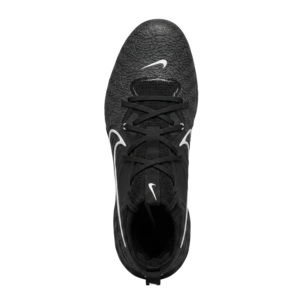 Top-down view of Nike Alpha Huarache NXT baseball cleats featuring the circular knit cuff and lacing system.