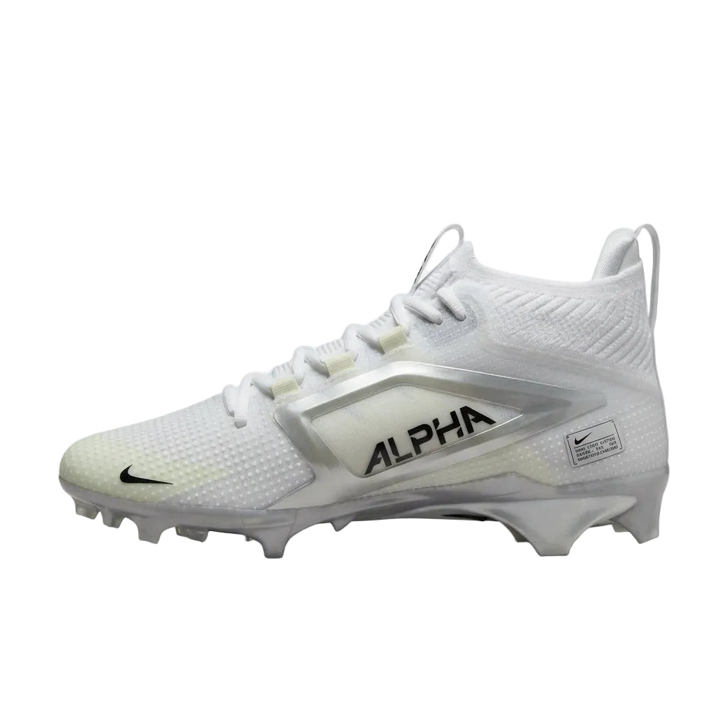 Alternate medial side view of Nike Alpha Menace 4 Elite White Black showing inner panel design.