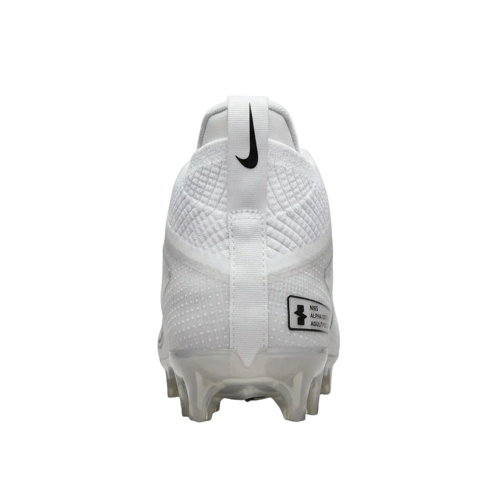 Rear heel view of Nike Alpha Menace 4 Elite in White Black highlighting heel structure support.