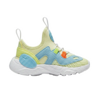 Side profile view of Nike Huarache E.D.G.E. Barely Volt shoes showing the unique midfoot pod overlays and mesh construction, CD8172-700.