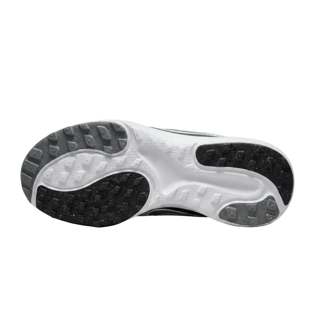Bottom view of Nike Infinity Ace Next Nature golf shoes showcasing the spikeless outsole traction pattern for green grip, DX0024-010.