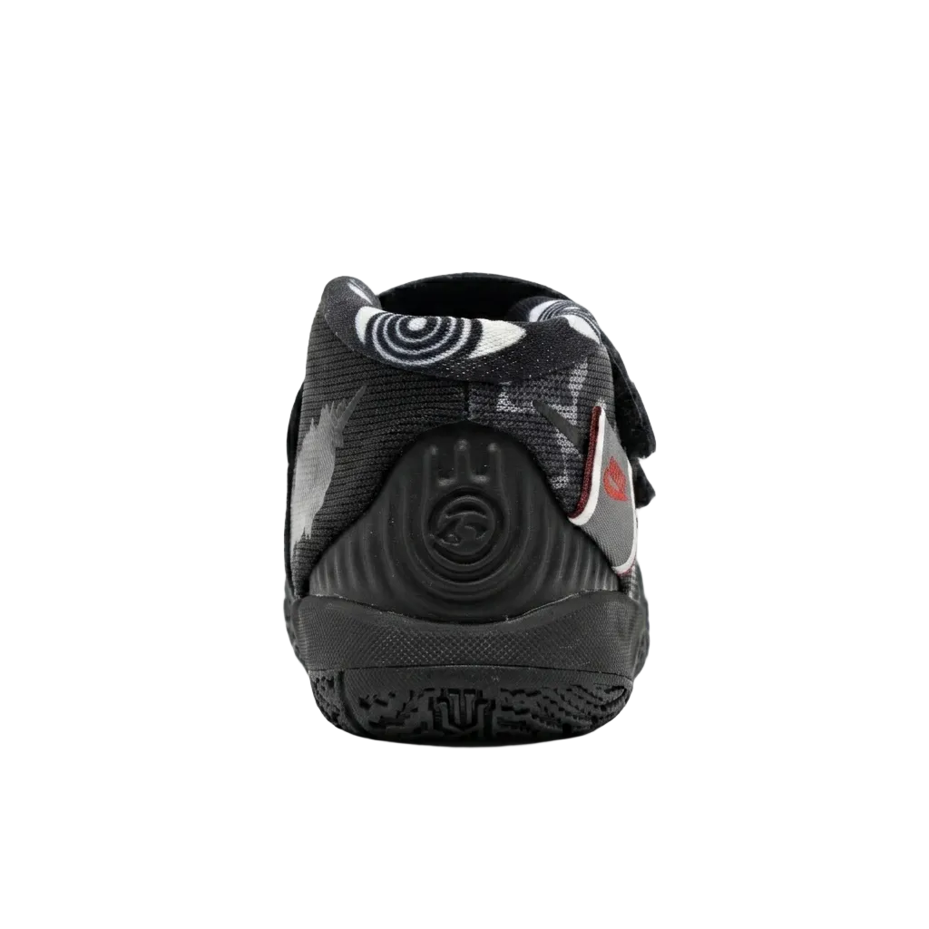 Back heel view of Nike Kybrid S2 TD What The toddler basketball shoes showcasing the molded Kyrie series heel counter.