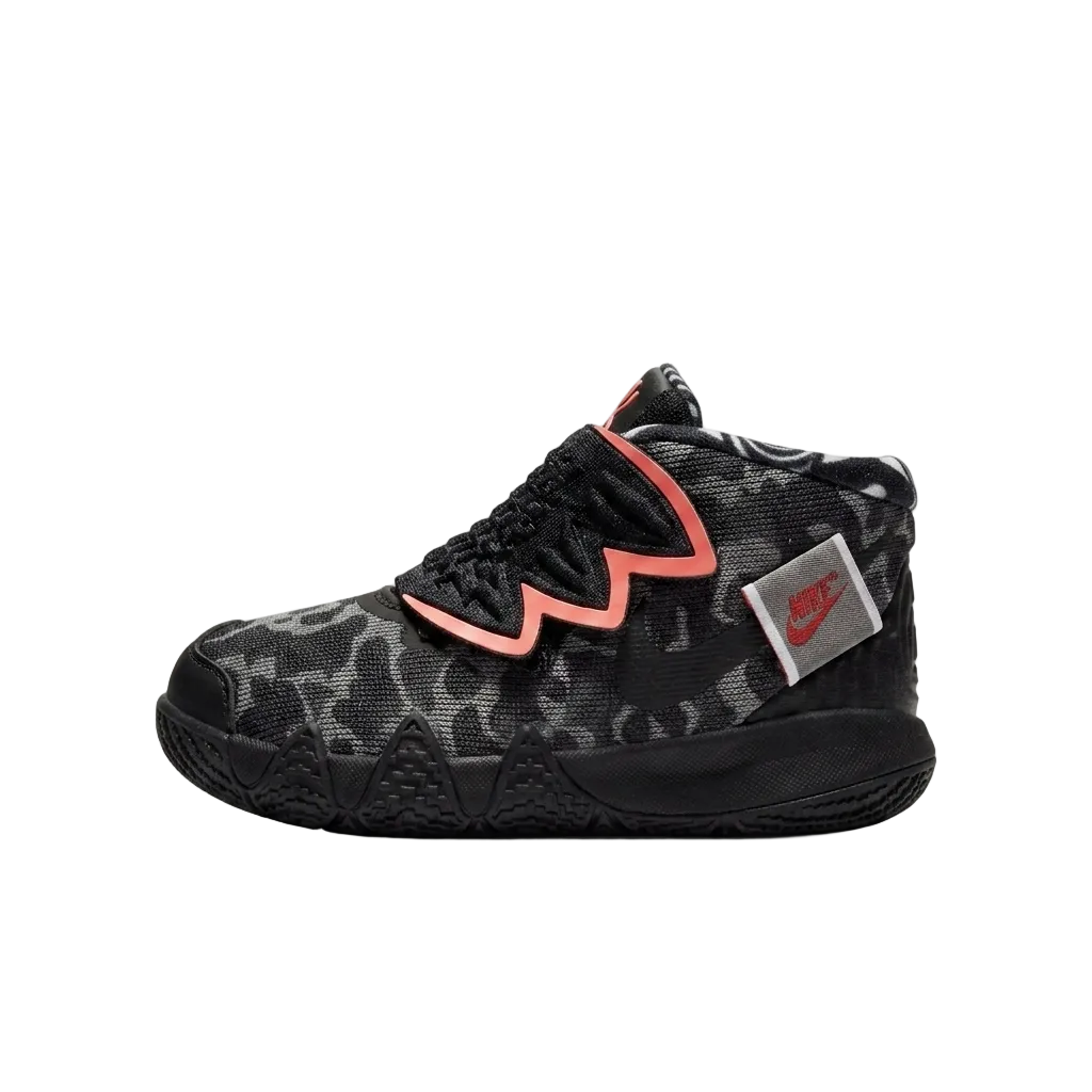 Inside medial profile of toddler Nike Kybrid S2 What The shoes showing the abstract mesh patterns and atomic pink accents.
