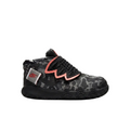 Lateral side view of Nike Kybrid S2 TD What The toddler sneakers in black and atomic pink featuring mashup graphic panels.