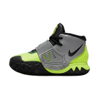 Inside medial angle of toddler Nike Kyrie 6 Cross Volt Black shoe highlighting the clean structural silhouette and silver accents.