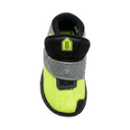 Top-down perspective of toddler Nike Kyrie 6 Cross Volt Black sneakers showcasing the mesh toe box and adjustable hook-and-loop strap.