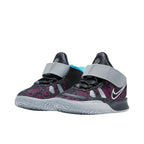 Medial inner side view of Nike infant Kyrie 7 Pixel Camo black basketball shoes with mesh upper detailing, CT4980-008.
