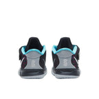 Rear heel view of toddler Nike Kyrie 7 Pixel Camo shoes highlighting the molded heel piece for ankle support, CT4980-008.