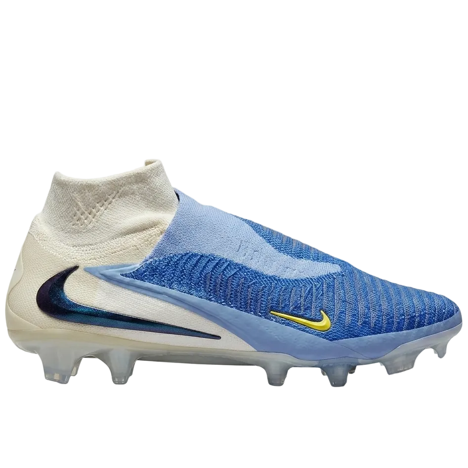 Nike Phantom 6 High Elite FG LV8 Fear Nothing Pack in Blue and Silver SKU HQ2328-400 front view