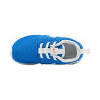 Top-down perspective of toddler Nike Roshe One Photo Blue shoes showcasing the breathable mesh toe box and white laces.
