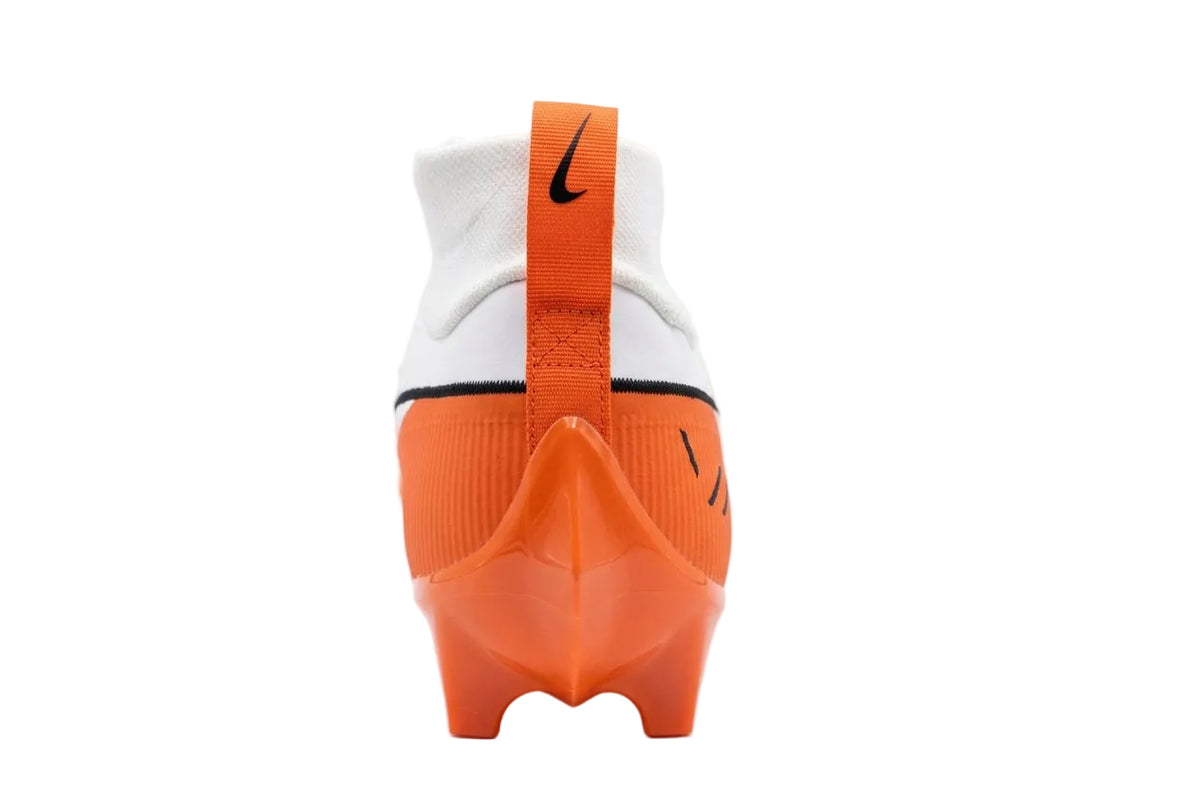Rear heel view of Nike Vapor Edge Pro 360 2 TB in White Brilliant Orange highlighting heel support.