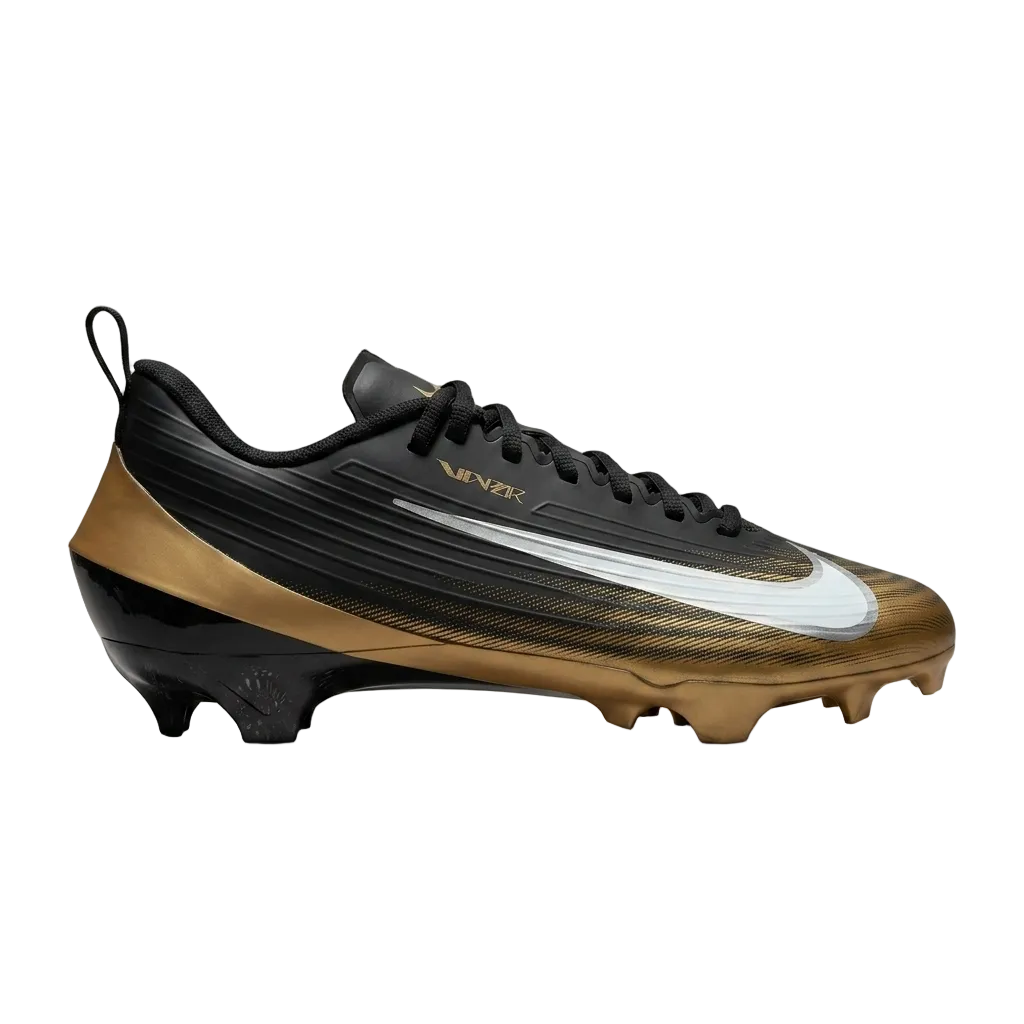 Nike Vapor Speed 3 athletic training shoes in Black and Metallic Gold, style code FB3303-003, front three-quarter view.