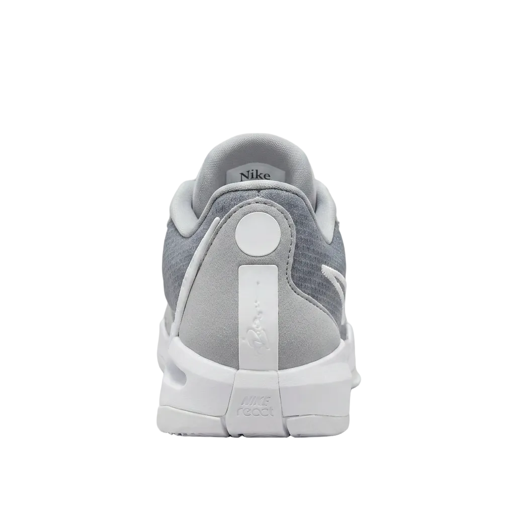 Heel view of Nike Sabrina 1 TB Wolf Grey showing the rear design and signature branding, FQ3391-010.