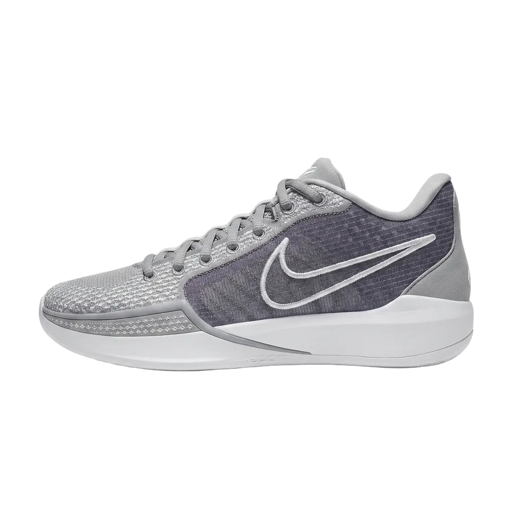 Nike Women's Sabrina 1 TB Wolf Grey basketball shoes, style code FQ3391-010, front three-quarter view.