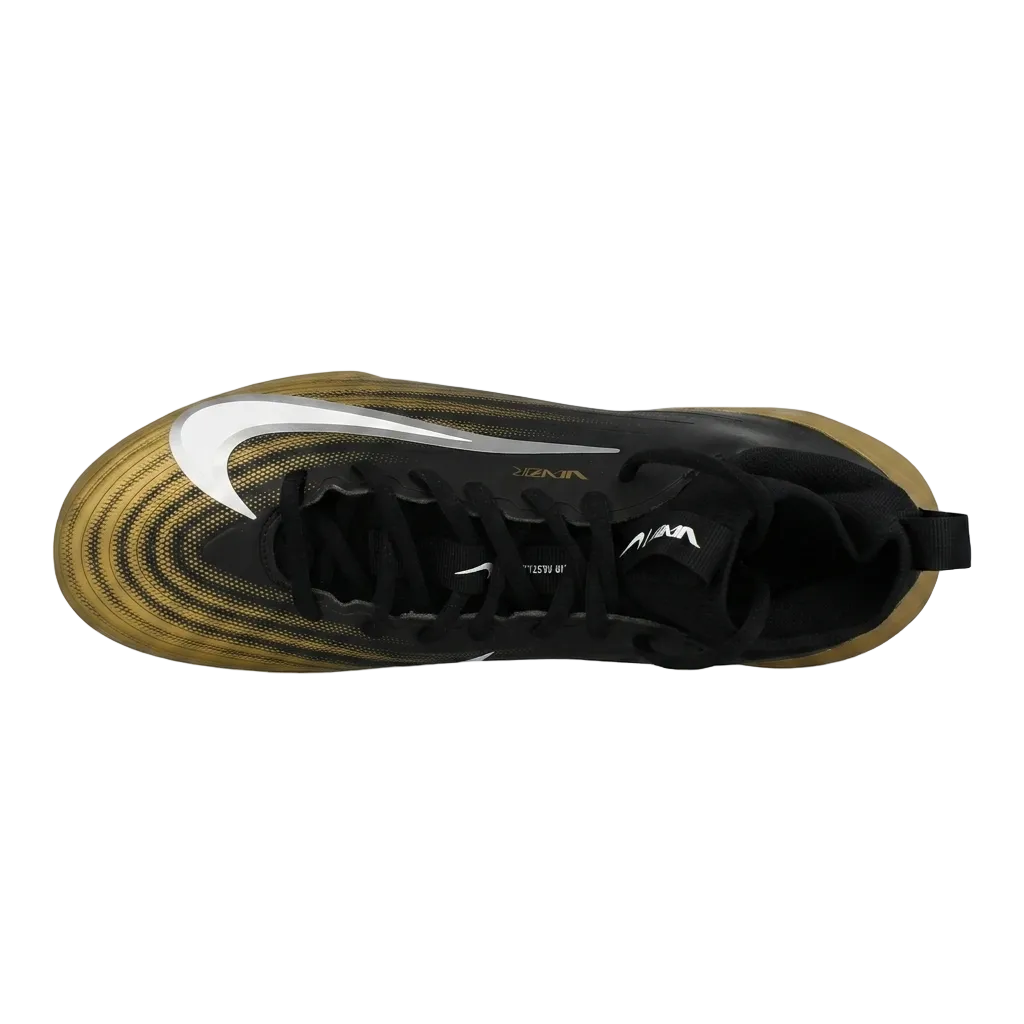 Top-down view of the Nike Zoom Air Vapor Pro 1 Black Metallic Gold tennis shoes showing the breathable mesh upper and lacing system.